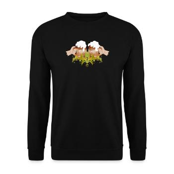 two filled beer mugs To toast Cheers - Unisex Sweatshirt - black - Front - Alina (178cm) & Michal (187cm)