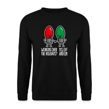 Arbeiten an Weihnachten lustige Weihnachtslichter - Unisex Pullover - Schwarz - Vorne - Alina (178cm) & Michal (187cm)