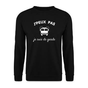 Je peux pas je suis de garde - Pompier - Sweat-shirt Unisexe - noir - Devant - Alina (178cm) & Michal (187cm)