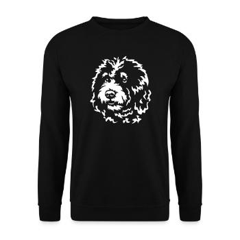 Spanischer Wasserhund Kopf "Black Edition" - Unisex Pullover - Schwarz - Vorne - Alina (178cm) & Michal (187cm)