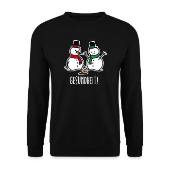 Gesundheit! lustige Schneemann Cartoon Weihnachten - Unisex Pullover - Schwarz - Vorne - Alina (178cm) & Michal (187cm)
