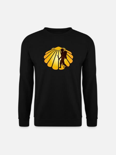Ein Pilger auf einem Pilgerweg mit Jakobsmuschel - Unisex Pullover - Schwarz
