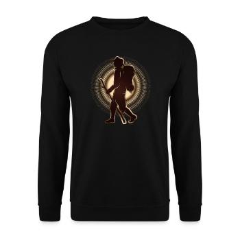 Pilgrim or hiker with walking stick & backpack - Unisex Sweatshirt - black - Front - Alina (178cm) & Michal (187cm)