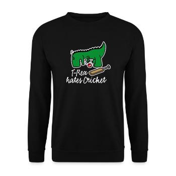 Cricket Spieler Dinosaurier, T-Rex hates Cricket - Unisex Pullover - Schwarz - Vorne - Alina (178cm) & Michal (187cm)