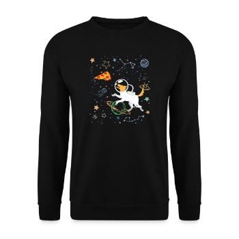 Cartoon Astronaut with Space and Pizza - Unisex Sweatshirt - black - Front - Alina (178cm) & Michal (187cm)