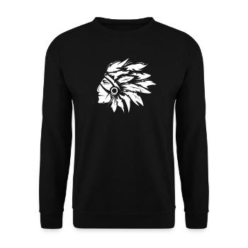 Indianer Häuptling Kopf Illustration Grafik Kunst - Unisex Pullover - Schwarz - Vorne - Alina (178cm) & Michal (187cm)