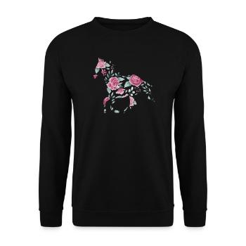 Pferd Reiten Rosen Pferde Aquarell Geschenk - Unisex Pullover - Schwarz - Vorne - Alina (178cm) & Michal (187cm)
