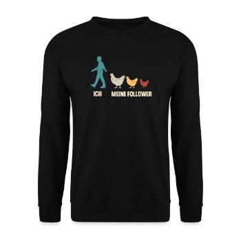 Ich Und Meine Follower Hühner Landwirt Huhn - Unisex Pullover - Schwarz - Vorne - Alina (178cm) & Michal (187cm)
