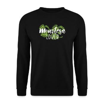 Monstera Lover Tropische Pflanzen Geschenk - Unisex Pullover - Schwarz - Vorne - Alina (178cm) & Michal (187cm)