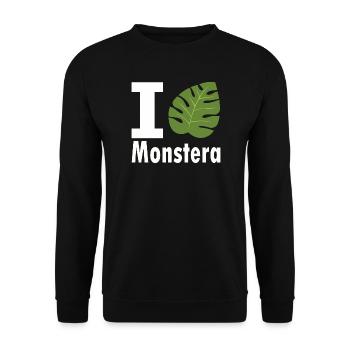 I love Monstera Fensterblatt Pflanzen Geschenk - Unisex Pullover - Schwarz - Vorne - Alina (178cm) & Michal (187cm)