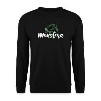 Monstera Fensterblatt Pflanzen Geschenk - Unisex Pullover - Schwarz - Vorne - Alina (178cm) & Michal (187cm)