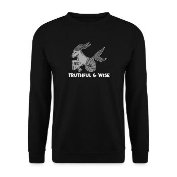 Aberglaube Steinbock Statement Horoskop Tierkreis - Unisex Pullover - Schwarz - Vorne - Alina (178cm) & Michal (187cm)