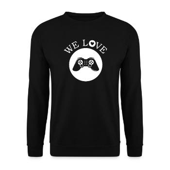 we love gaming games gamer Symbol Geschenk - Unisex Pullover - Schwarz - Vorne - Alina (178cm) & Michal (187cm)
