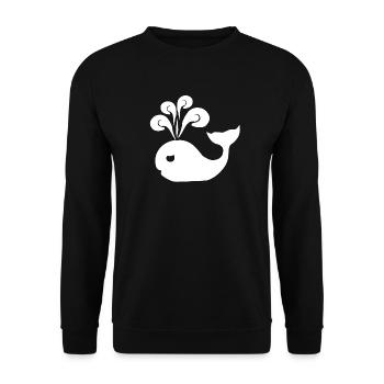 Niedlicher Wal mit Fontäne – Maritimes Comic Desig - Unisex Pullover - Schwarz - Vorne - Alina (178cm) & Michal (187cm)