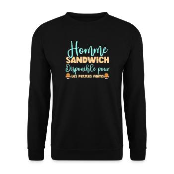 Homme sandwich disponible pour les petites faims - Sweat-shirt Unisexe - noir - Devant - Alina (178cm) & Michal (187cm)