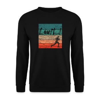 Läuft Jogging Spruch Optimist retro vintage - Unisex Pullover - Schwarz - Vorne - Alina (178cm) & Michal (187cm)