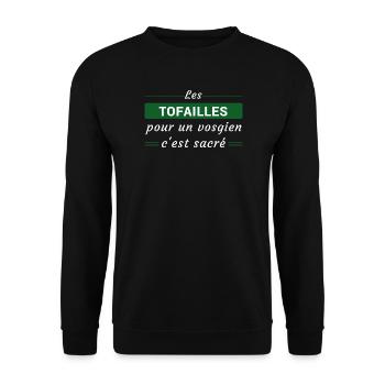 Les Tofailles, pour un vosgien, c'est Sacré - Sweat-shirt Unisexe - noir - Devant - Alina (178cm) & Michal (187cm)