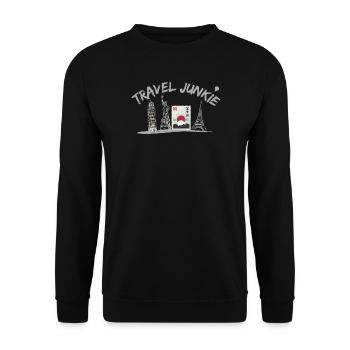 Travel Junkie - Travel Lovers - Unisex Pullover - Schwarz - Vorne - Alina (178cm) & Michal (187cm)