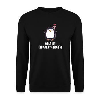 Süß Pinguin Statement Herz Tier Vogel Arktis - Unisex Pullover - Schwarz - Vorne - Alina (178cm) & Michal (187cm)