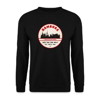Hamburg Skyline Vintage Abzeichen - Unisex Pullover - Schwarz - Vorne - Alina (178cm) & Michal (187cm)