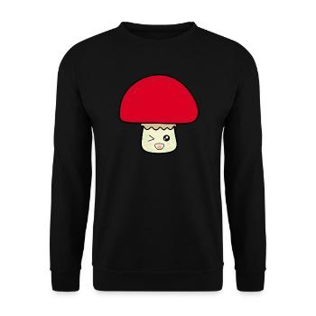 Kawaii Pilz cute rot mit Gesicht - Unisex Pullover - Schwarz - Vorne - Alina (178cm) & Michal (187cm)