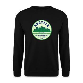 Emerald City Seattle Vintage Badge - Unisex Pullover - Schwarz - Vorne - Alina (178cm) & Michal (187cm)