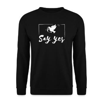 Say yes to peace | Friedenstaube - Unisex Pullover - Schwarz - Vorne - Alina (178cm) & Michal (187cm)