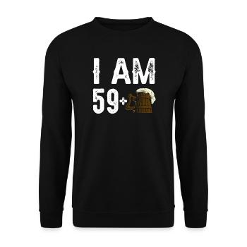 Ich bin 59+ Bier Feier - Unisex Pullover - Schwarz - Vorne - Alina (178cm) & Michal (187cm)