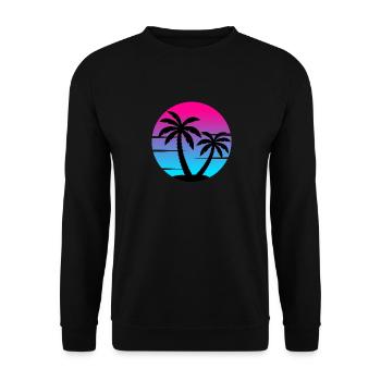 80s synthwave sunset with palm trees in a circle - Unisex Sweatshirt - black - Front - Alina (178cm) & Michal (187cm)