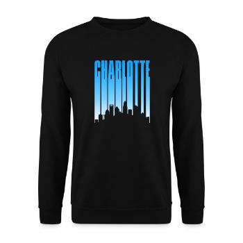 Charlotte Skyline Typo Blau Gradient - Unisex Pullover - Schwarz - Vorne - Alina (178cm) & Michal (187cm)