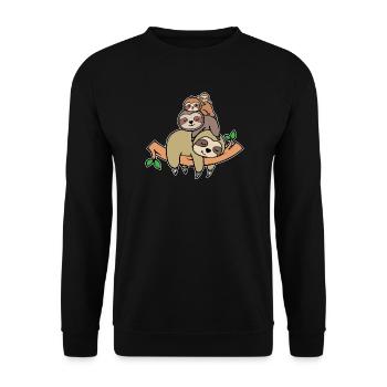 Faultier Statement Faul Tier Müde Schlafen Zoo - Unisex Pullover - Schwarz - Vorne - Alina (178cm) & Michal (187cm)