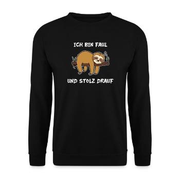 Faultier Faul Tier Urwald Statement Schlafen Zoo - Unisex Pullover - Schwarz - Vorne - Alina (178cm) & Michal (187cm)