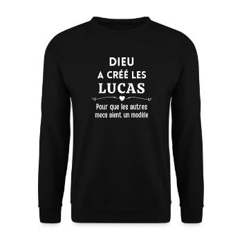 Lucas, prénom Lucas, anniversaire Lucas - Sweat-shirt Unisexe - noir - Devant - Alina (178cm) & Michal (187cm)