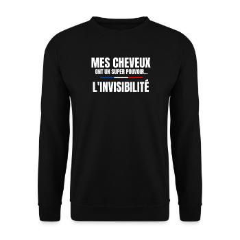 homme humour, cheveux, super pouvoir, chauve - Sweat-shirt Unisexe - noir - Devant - Alina (178cm) & Michal (187cm)