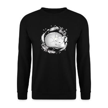 kleiner Polar Fuchs schlafend in Silberfarben - Unisex Pullover - Schwarz - Vorne - Alina (178cm) & Michal (187cm)