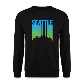 Seattle Neon Skyline Kunstdruck - Unisex Pullover - Schwarz - Vorne - Alina (178cm) & Michal (187cm)
