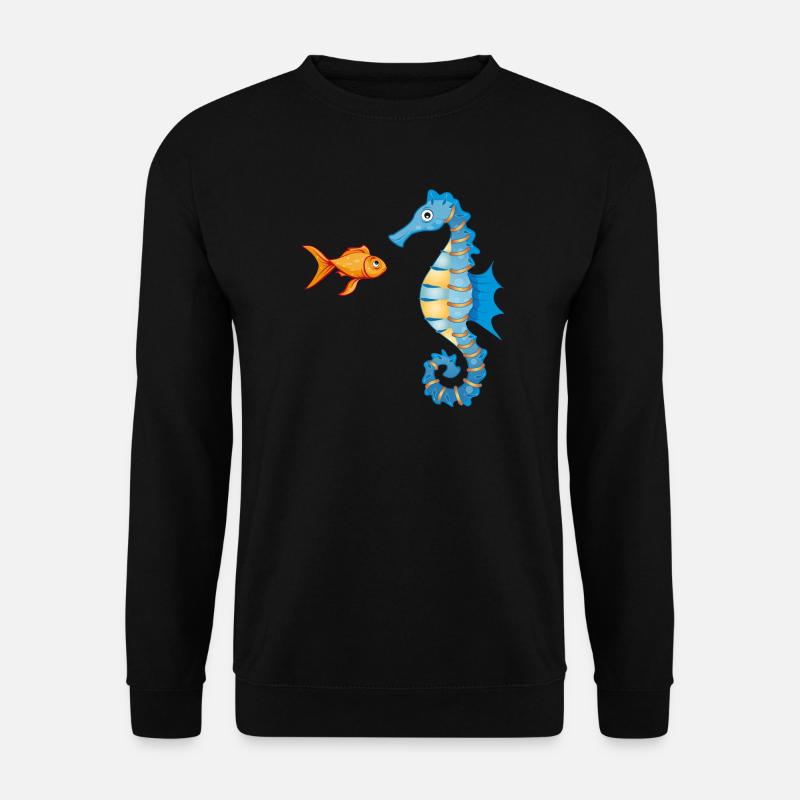 niedlicher Comic Goldfisch und Seepferdchen - Unisex Pullover - Schwarz