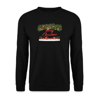 Festliche Weihnachtsdekoration mit Lichterkranz - Unisex Pullover - Schwarz - Vorne - Alina (178cm) & Michal (187cm)