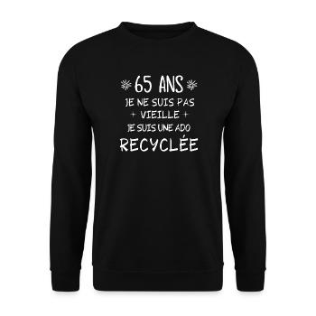 65 ans, anniversaire 65 ans, ado recyclée - Sweat-shirt Unisexe - noir - Devant - Alina (178cm) & Michal (187cm)