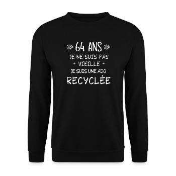 ado recyclée, anniversaire 64 ans, 64 ans - Sweat-shirt Unisexe - noir - Devant - Alina (178cm) & Michal (187cm)
