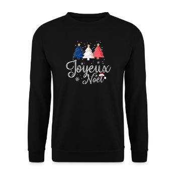 Joyeux Noël Weihnachtsbäume Frankreich Flagge - Unisex Pullover - Schwarz - Vorne - Alina (178cm) & Michal (187cm)