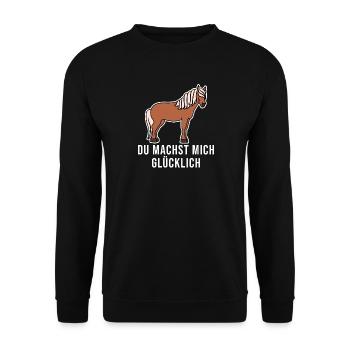 Pferde Cool Statement Pferdenarr Isländer - Unisex Pullover - Schwarz - Vorne - Alina (178cm) & Michal (187cm)