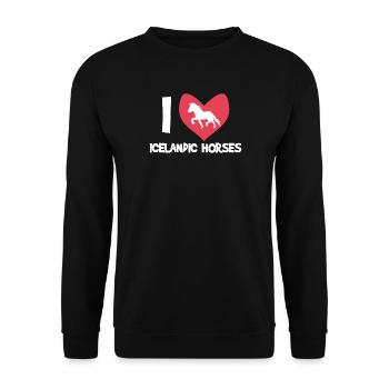 Ich Liebe Pferde Islandpferde Statement Herz - Unisex Pullover - Schwarz - Vorne - Alina (178cm) & Michal (187cm)