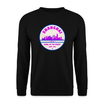 Shanghai China Skyline Badge - Unisex Sweatshirt - black - Front - Alina (178cm) & Michal (187cm)