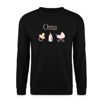 Oma Geburt Mädchen Vorlage personalisierbar - Unisex Pullover - Schwarz - Vorne - Alina (178cm) & Michal (187cm)