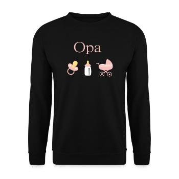 Opa 2026 Geburt Mädchen Vorlage personalisierbar - Unisex Pullover - Schwarz - Vorne - Alina (178cm) & Michal (187cm)