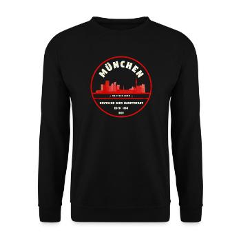 Munich Skyline Stamp Red Badge - Unisex Sweatshirt - black - Front - Alina (178cm) & Michal (187cm)