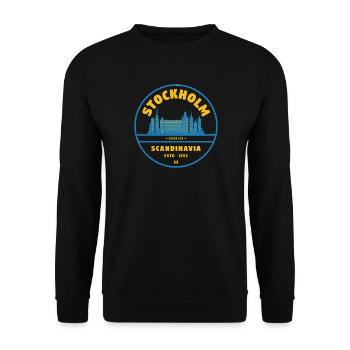 Insigne de la Skyline de Stockholm Bleu Jaune - Sweat-shirt Unisexe - noir - Devant - Alina (178cm) & Michal (187cm)
