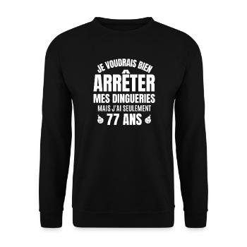 anniversaire 77 ans, anniversaire - Sweat-shirt Unisexe - noir - Devant - Alina (178cm) & Michal (187cm)