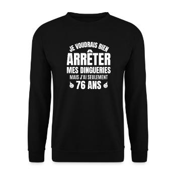 anniversaire 76 ans, anniversaire - Sweat-shirt Unisexe - noir - Devant - Alina (178cm) & Michal (187cm)